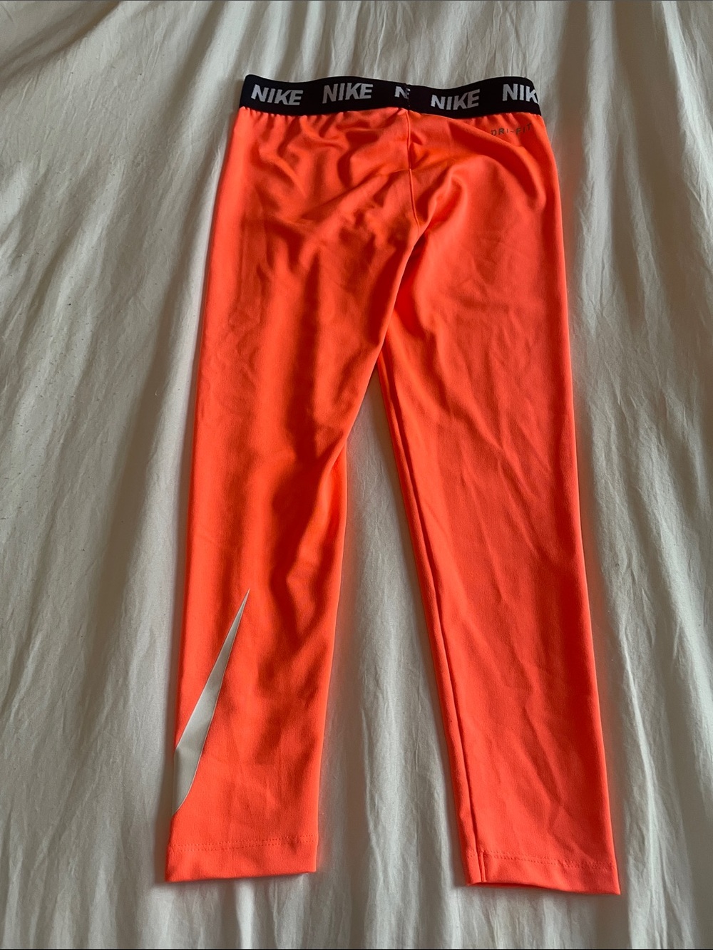 Nike Kids Bright Orange Athletic Leggings with Black Waistband